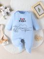 Baby Girls' Hand Gesture Letter Print Long Sleeves Footed Jumpsuit Pajama