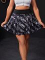 Daily&Casual Plus Size Tie Dye Sporty A-Line Skirt With Wide Waistband And Side Pockets