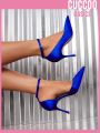 Everyday Collection Women's Fashionable Solid Color Pointed Toe Stiletto Ankle Strap High Heel Shoes