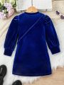 SHEIN Kids QTFun Toddler Girls' Velvet Long Sleeve Dress