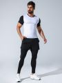 SHEIN Fitness Men's Color Block Short Sleeve T-Shirt And 2-In-1 Leggings Athletic Outfit
