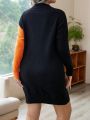SHEIN Privé Plus Two Tone Drop Shoulder Sweater Dress Without Belt