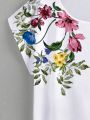 Plus Size Women's Floral Printed Batwing Short Sleeve T-Shirt