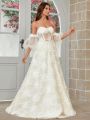 SHEIN Belle Off-Shoulder Floral Fabric 3d Flowers Tie Back Long Train Wedding Dress