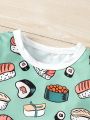Baby Boy's Cute Knitted Tight Fitting Sushi Print T-Shirt And Long Pants Homewear Set