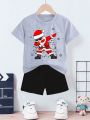 Toddler Boys' (small) Santa Claus Printed Short Sleeve T-shirt And Shorts Set, Christmas Outfit