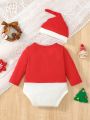 Baby Girl Christmas Two Tone Bow Front Bodysuit & Hat