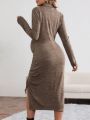 SHEIN Maternity Drawstring Waist Split Hem Maxi Dress