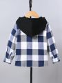 SHEIN 1pc New Style Boys' Fall Winter Hooded Coat With Plaid Flip & Front Pockets
