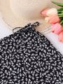 SHEIN Teen Girl's Woven Floral Print Wrap Tie Waist Casual Skorts