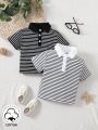 SHEIN 2pcs/Set Baby Boy Casual Striped Short Sleeve Polo Shirt For Daily Wear And Outings