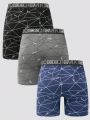 Men'S Geometric Printed Briefs With Letter Design (3pcs/Pack)