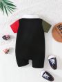 Baby Boy's Funny Letter Print Shirt Collar Romper For Summer