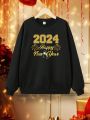 Teen Girls' Casual 2024 New Year Printed Long Sleeve Crewneck Sweatshirt For Autumn And Winter