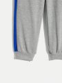 SHEIN Kids EVRYDAY Teen Boys' Casual Color Block Hooded Short-Sleeve Sweatshirt, Color Block Long Pants, Knit Crossbody Bag 3-Piece Set