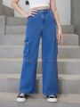 Girls' (Big) New Arrivals Casual & Fashionable Workwear Style Blue Washed Straight Leg Jeans