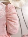 SHEIN Kids FANZEY Tween Girls' Elegant Puff Sleeve Lace Collar Woven Dress