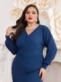 SHEIN Modely Plus Size Women'S Long Sleeve Sweater And Sweater Skirt Set