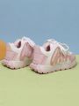 Children's Pink Lace-up Sports Shoes With Letter Decoration