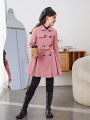 SHEIN Tween Girl Double Breasted Fold Pleated Belted Trench Coat