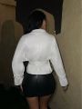 SHEIN SXY Zipper Closure White Jacket With Drawstring Waist