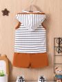 Baby Boy Knitted Striped Sleeveless Hooded Set