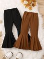 SHEIN Kids CHARMNG 2-pack Of Girls' Casual And Versatile Bell-bottom Trousers For Autumn