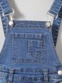 SHEIN Young Boy Denim Overalls With Pockets And Washed Effect