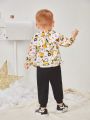 SHEIN Baby Boys' Casual Sporty Car Pattern Printed Hooded Long Sleeve Jacket