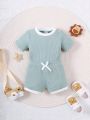 Baby Boy Summer Color-Block Short Sleeve Round Neck Top And Shorts Casual Set