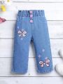 Baby Girls' Bow Print Paper Bag Waist Jeans With Bow