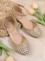 Children'S Fashionable Hollow Out Rhinestone Decor Flat Shoes, All-Match Style
