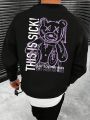 Men's Plus Size Bear Slogan Print Long Sleeve Sweatshirt