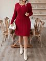 SHEIN LUNE Plus Solid Cable Knit Sweater Dress