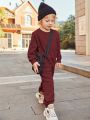 SHEIN Kids EVRYDAY Young Boy Solid Pullover & Sweatpants