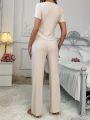 Women's Casual Short Sleeve Round Neck Pants Homewear Set