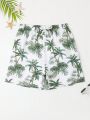 Teen (Male) Coconut Tree Print Drawstring Waist Swimsuit Shorts