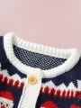 Baby Boy Christmas Santa Claus Pattern Raglan Sleeve Knit Jumpsuit & Hat
