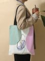 Cat Pattern Shopper Bag Color Block Canvas Casual
