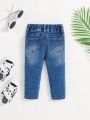 SHEIN Baby Girl's High Stretch Casual Distressed Denim Jeans