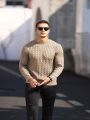 Manfinity Homme Men's Knitted Solid Color Twist Flower Pattern Long Sleeve Sweater