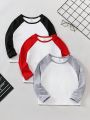 SHEIN Kids EVRYDAY 3pcs Toddler Boys' Comfy Long Sleeve Round Neck T-Shirt With Raglan Sleeve, Autumn
