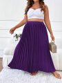 SHEIN LUNE Plus Solid Pleated Skirt