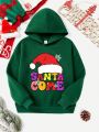 Tween Girl 1pc Christmas Print Hooded Thermal Lined Sweatshirt