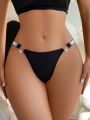 Women'S Shiny Woven Strap Triangle Bikini Bottom