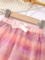 SHEIN Kids CHARMNG Girls' Star & Moon Printed Mesh Tutu Skirt With Tie Dye Ombre Effect, Cute & Stylish, For All Seasons