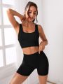 Yoga Basic Solid Ribbed Knit Sports Set
