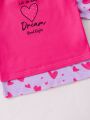 Baby Girl 2 Sets Heart Printed Long Sleeve Top And Pants Pajamas Set