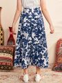 SHEIN Kids Nujoom Tween Girls' Loose Fit High Waist Floral Pattern Long A-Line Skirt