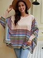EMERY ROSE Camel Striped Cape Sleeve Top T-shirt